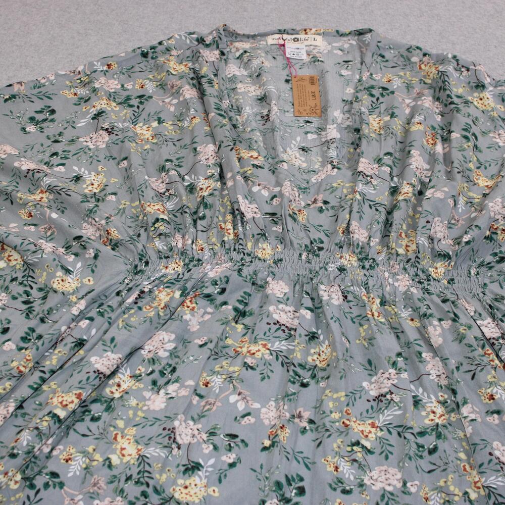 Natural Life Dress Womens Large Gray Floral V-Neck Maxi Oversized Boho Kimono - Picture 4 of 10